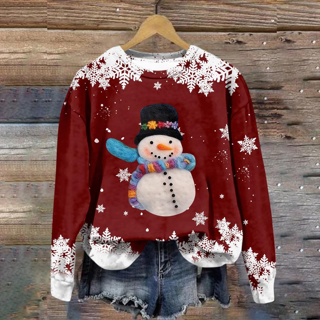 Women's Fashion Christmas Printed Long Sleeve Loose Round Neck Sweatshirt Top
