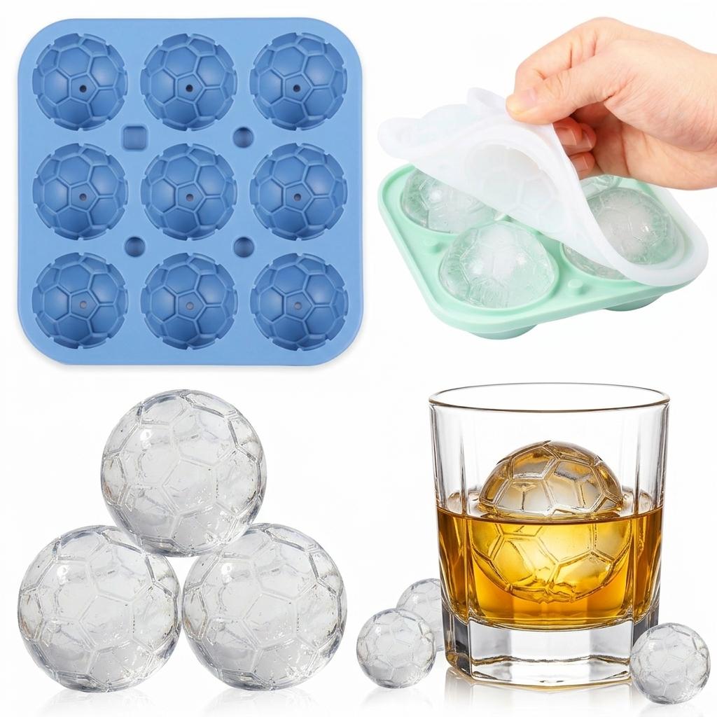 2Pcs Silicone Soccer Ball Ice Cube Mold Fun Shapes Soccer Gifts Ice Ball Molds Game Day,Whiskey,Cocktails,Bourbon Ice Tray Maker