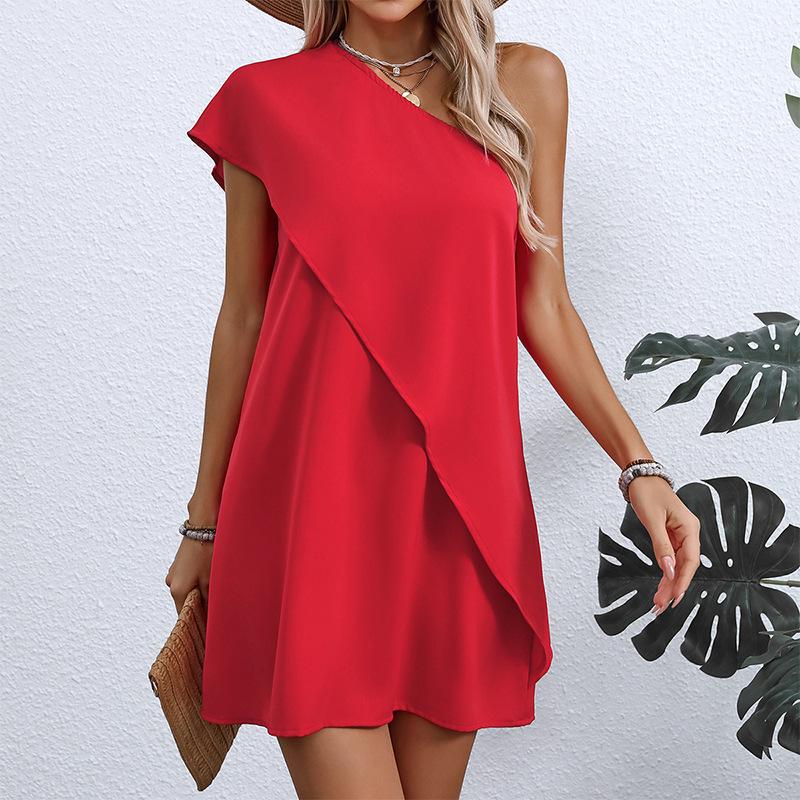 European and American Style Off-Shoulder Dress: Sexy Two-Piece A-Line Midi for Summer Vacation