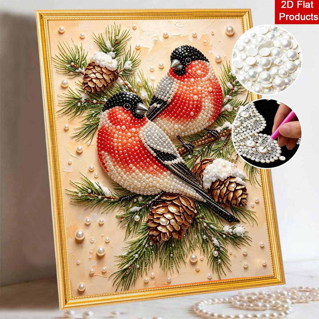 DIY Pearl Bead Painting Kit Winter Birds Festive Stress Relief Craft Frameless 3D Canvas Art for Adults Home Decoration Gift