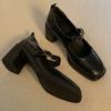 Soft Leather Version~ Korean Retro Single Shoes Women's Thick Heels Are Not Tired, High Heels, Black Square Head Mary Jane Shoes