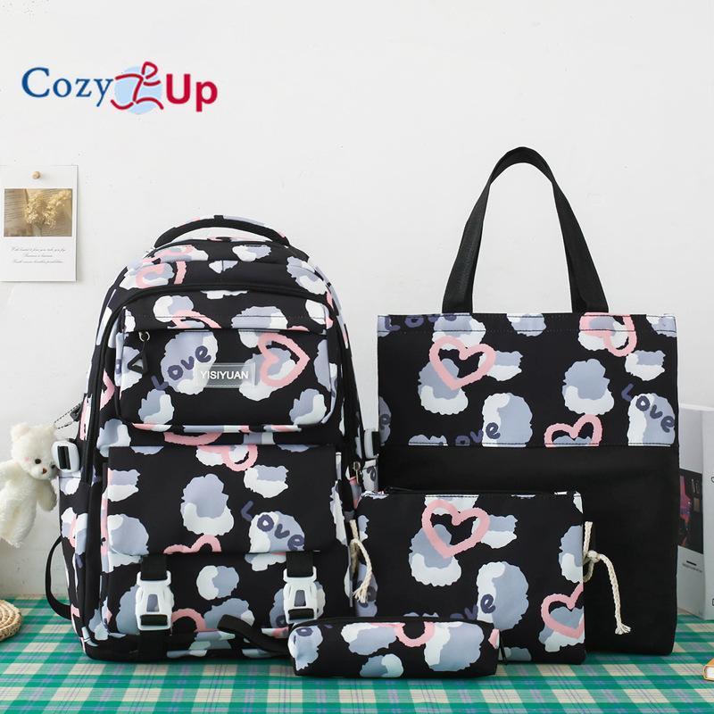 Zaino da Ragazza Amore Grande Capacità Femminile Carino Casual Zaino da 4 Pezzi