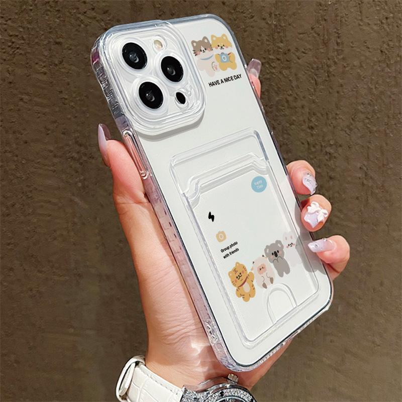 Card Slot Holder Silicone Wallet Pocket Case For Oppo Reno 10 14F 13F 12F Samsung A06 A16 A36 A56 Redmi Note 13 Honor X6A X6B Cover Clear Phone Bumper