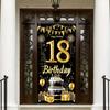 18th Birthday Door Cover Decoration 71 x 35 Inch Black and Gold Cake Banner with Balloons and Gifts for Eighteenth Birthday Party Supplies Happy 18