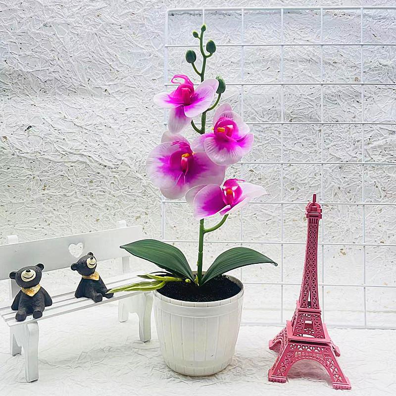 

Flower Four Simulated Phalaenopsis Artificial Green Plant Potted Indoor Decor PurpleWhite