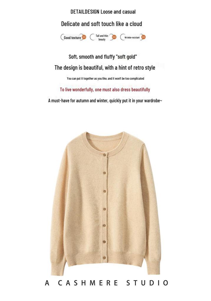 Women's Versatile Round Neck Casual Cashmere Knit Cardigan - Lightweight, Large Size Outerwear