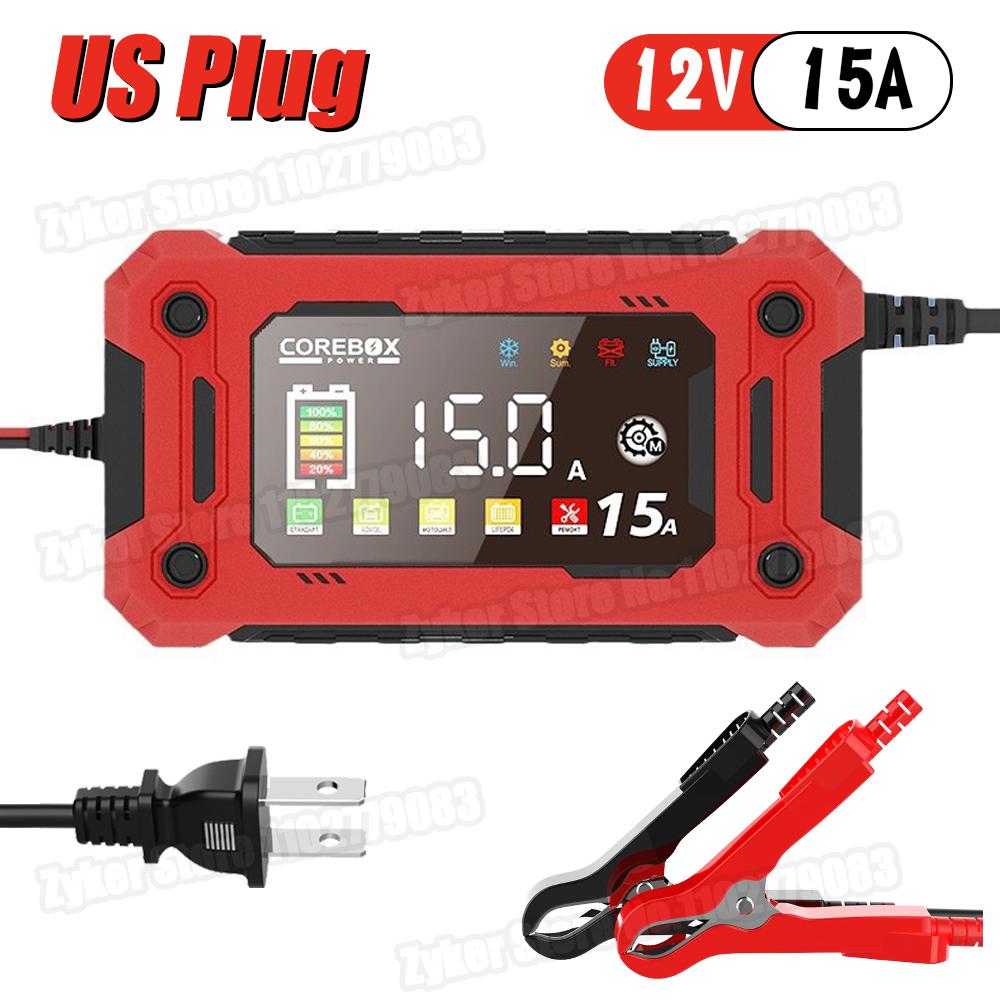 12V 15A 8A Car Motorcycles Smart Battery Charger For Lifepo4 Lead Acid AGM Digital Touch Screen Lithium iron Phosphate Charger