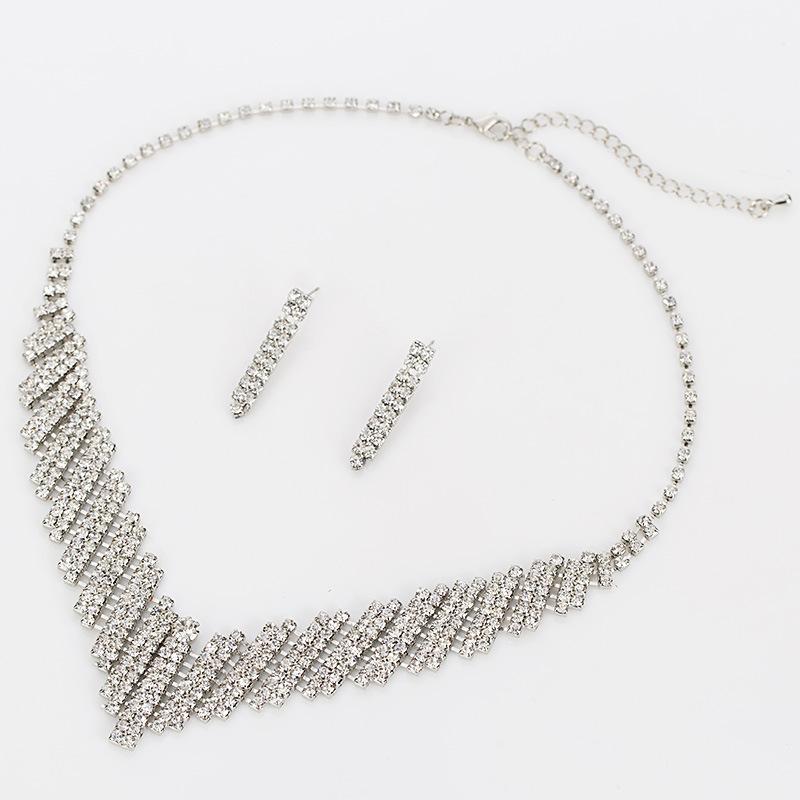 Rhinestone Necklace Fashion Women'S Necklace Set Simple Temperament Row Diamond Necklace Light Luxury Retro Personality Necklace