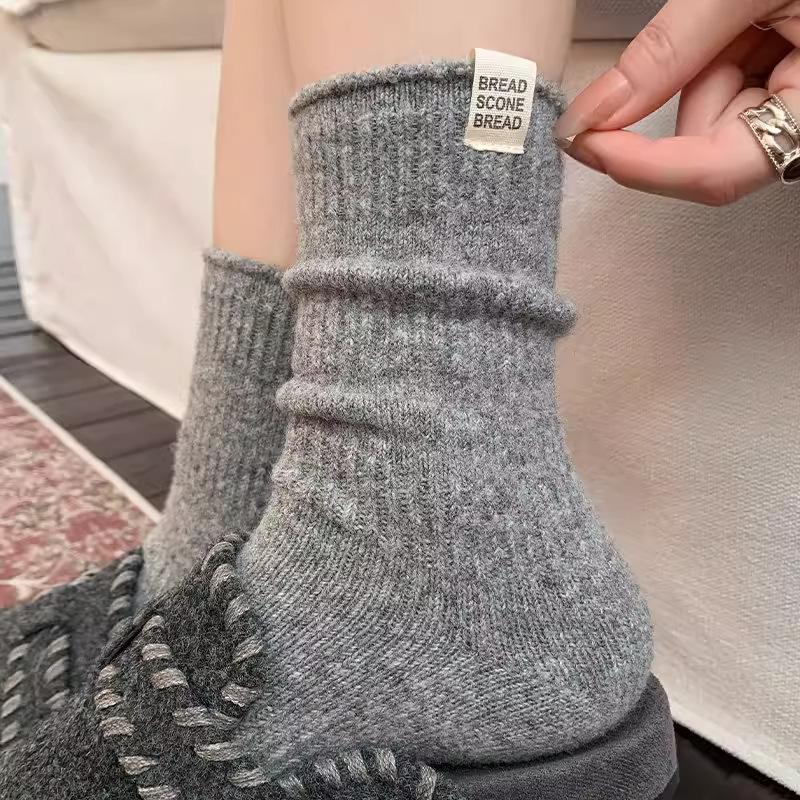 Calf Socks Women'S Cloth Label Curling Edge Boneless Autumn And Winter Stacking Socks Thickened Warm Cotton Socks Vertical Breathable Stockings