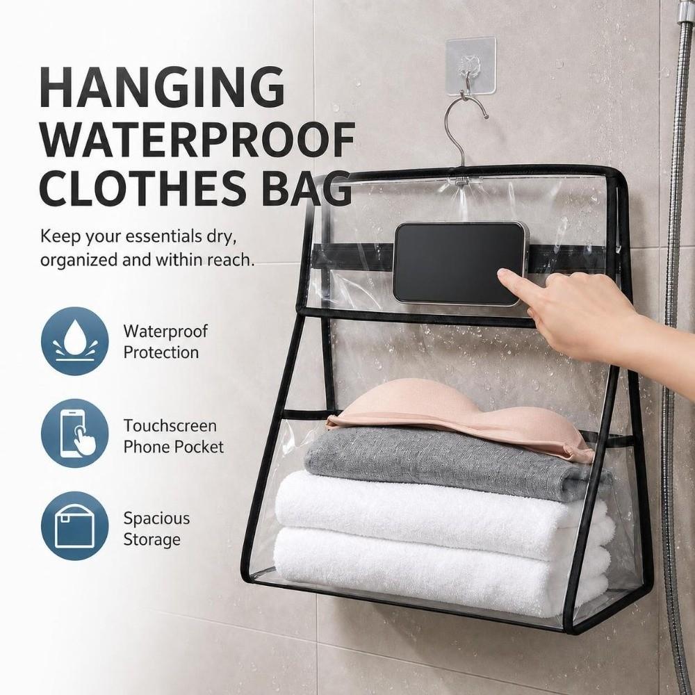 Touchscreen Phone Pocket Hanging Clothes Bag Transparent Garment Bag Shower Essentials