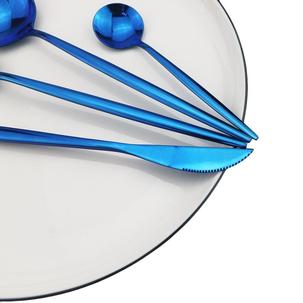 4stk Speil Blått servise Bestikksett Servisesett Rustfritt stål Middagssett Knivgaffelskje Hjemmefest Sølvtøysett