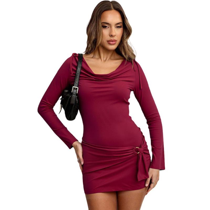 2025 European & American Style Turtleneck High-End Slim Fit Bodycon Dress - Autumn/Winter Long Sleeve Design