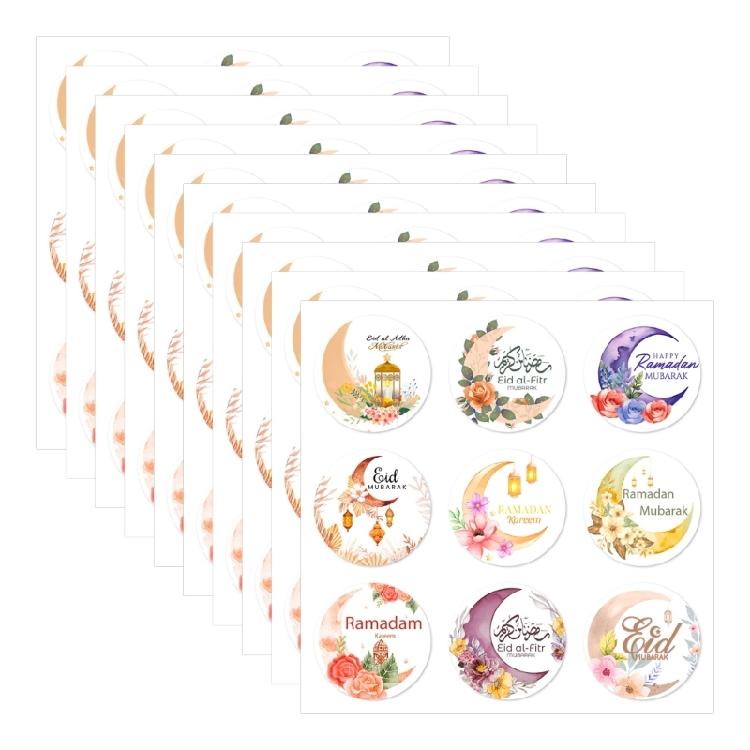 90 Counts Eid Mubarak Wrapping Sticker 40mm Round Wrapping Label for Laptops Phone Case Seal Envelope Card Decoration