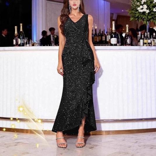 New Sexy V-Neck Dress, Sequin Split Evening Dress Dinner Party