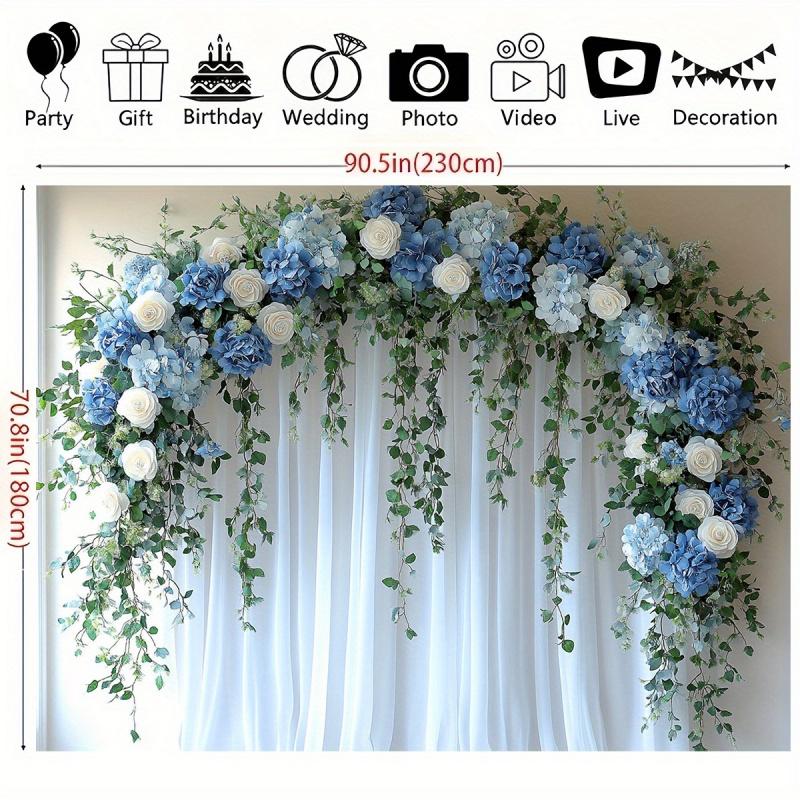 1pc, 2D flat, featuring a blue and white floral arch design, suitable for weddings, graduations, birthdays, and home décor. (wsj