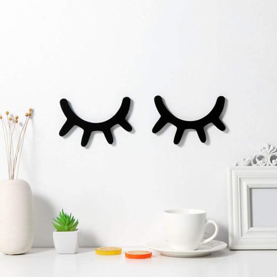 2Pcs/Set Wooden Eyelash Wall Decoration Rustic Black Sleeping Eyes Wall Art Sculpture Home Living Room Kids Bedroom Wall Decorative Sign
