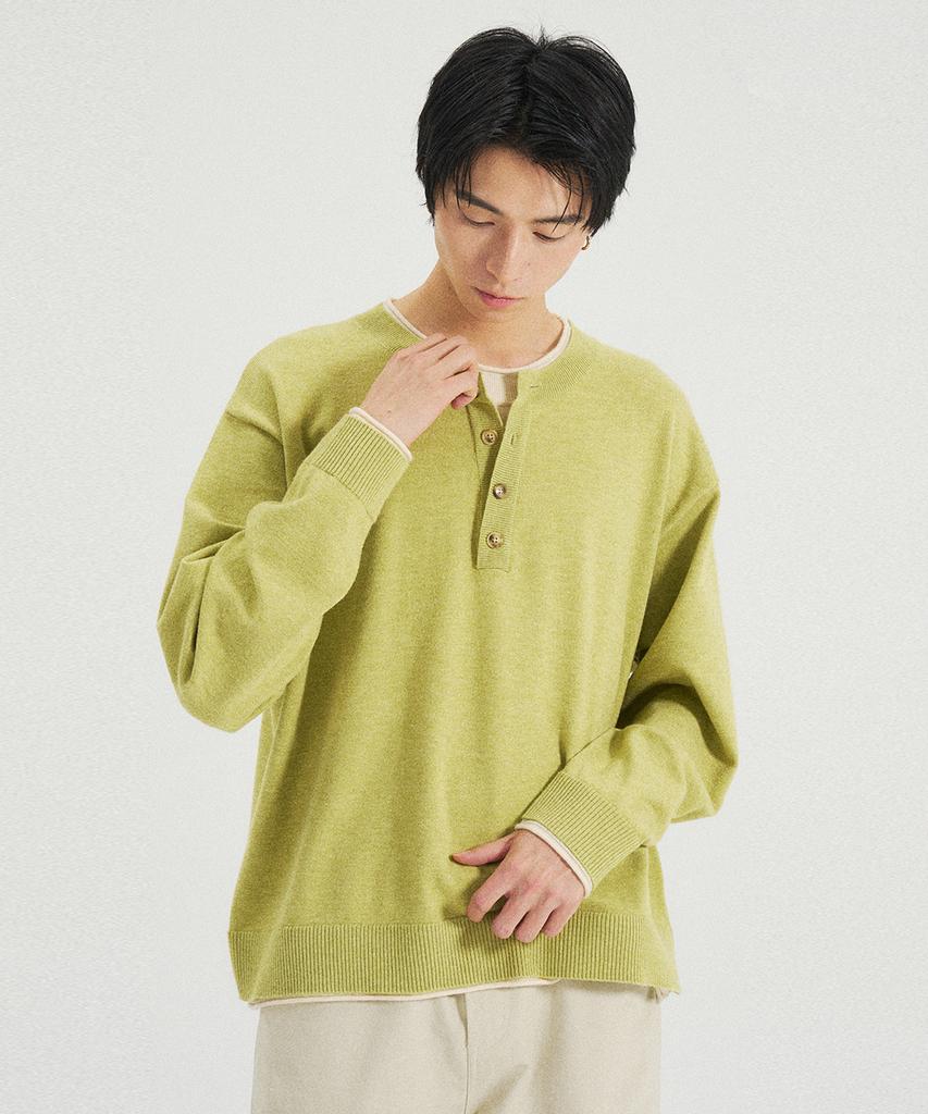SLOWACID Layered Henley Neck Knit [Pair Green]