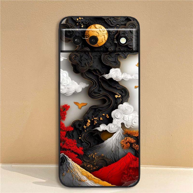 Kreative Landschaftsmuster Für Google Pixel 10 9a 9 8A 8 7 7A 6 6A Pro XL 2024 5G Schwarzes Weiches TPU Silikon Handyhülle