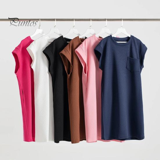 

Женское летнее платье с круглым вырезом, свободный нагрудный карман, с коротким рукавом, длиной до колена, однотонное повседневное платье миди в модном стиле 2XL