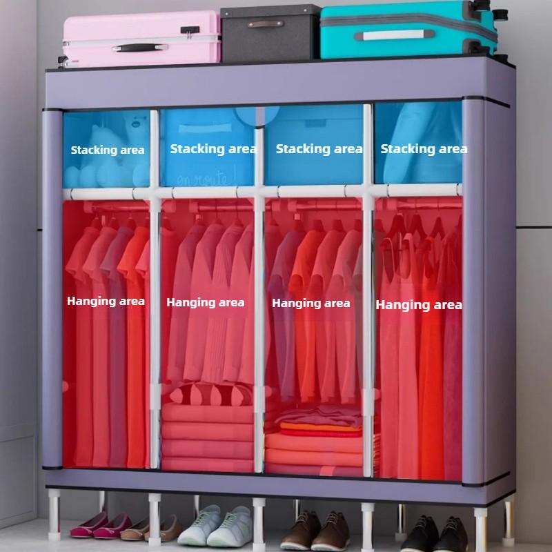 Portable Fabric Wardrobe Closet, Dustproof Hanging Organizer Space Saving Storage Cabinet Foldable Closet Bedroom Dorm Apartment