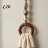 Anello Decorativo Appeso per Organizer, AppendiAsciugamani con Perline e Anello in Legno, Supporto da Parete Multi-Colore Boho, Raffinata Manina in Legno senza Foratura, Portautensili da Fattoria