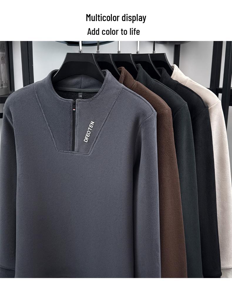 Men's Plush Half-Zip Stand Collar Fleece Sweatshirt for Autumn/Winter