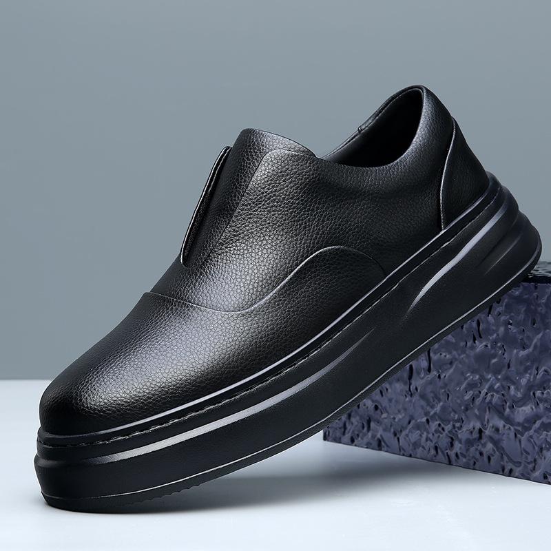 Light Luxury High-End Leather Little White Shoes Men'S Spring New Thick-Soled Heightening Board Shoes Trend Versatile Low-Top Stars With Shoes