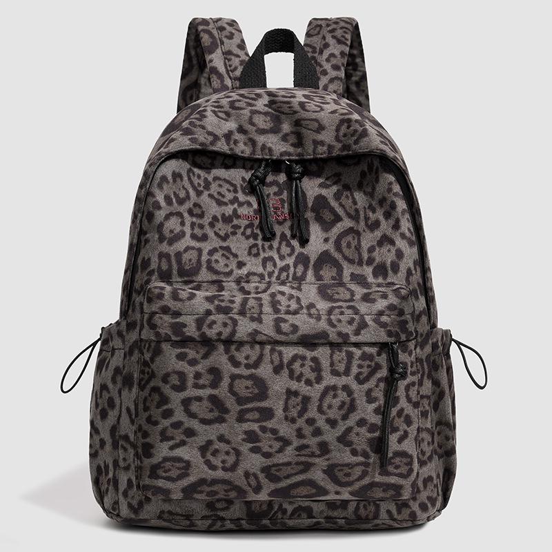 

Европейско-американский Ретро Рюкзак с Леопардовым Принтом - Модная Школьная и Дорожная Сумка 29cm x 14cm x 39cm серый/фиолетовый