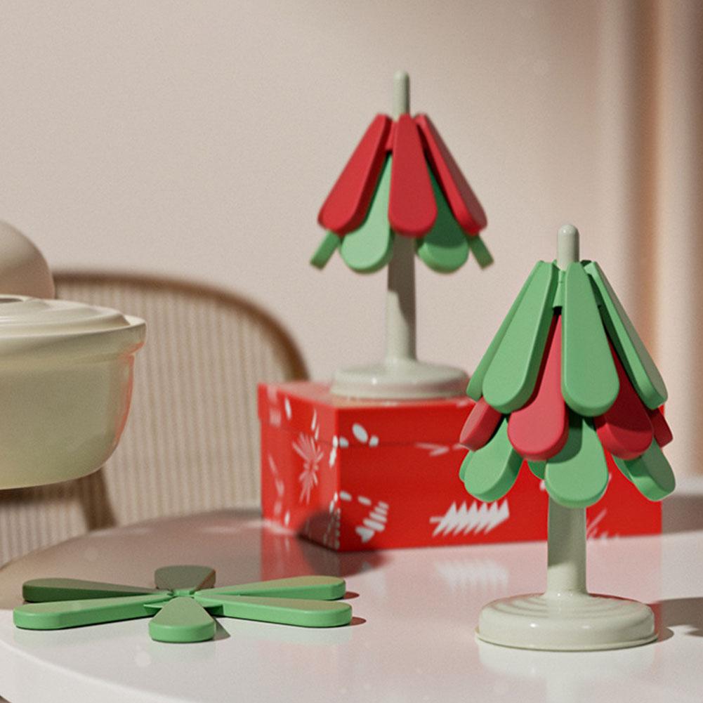 1/3 Stück Baumförmiger Untersetzer Stapelbar Weihnachts-Thematisch Hitzebeständige Tassenmatte mit Ständer Heißgeschirr-Untersetzer für Esstisch