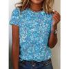 Top Estivo Girocollo con Stampa Floreale Astratta 3D T-shirt Casual alla Moda a Maniche Corte da Donna