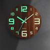 Silent 12 Inch Luminous Wall Clock Wood Grain Fashion Digital Clock Battery Operated Non Ticking Quartz Wall Clock Office