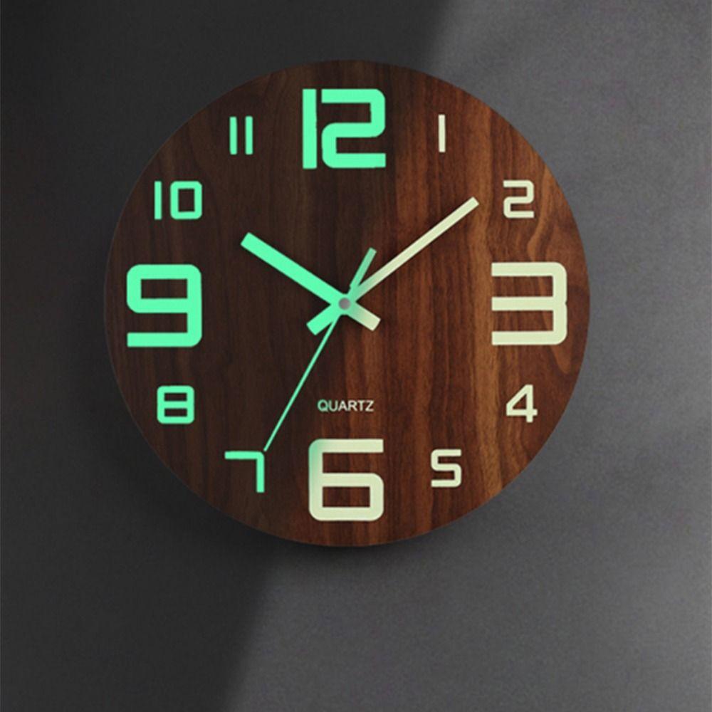 Fashion Digital Clock Wood Grain Quartz Wall Clock Modern Design Luminous Wall Clock Office