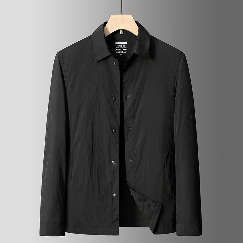 

2024 Мужская роскошная легкая летняя быстросохнущая повседневная рубашка с лацканами и защитой от солнца XL чёрный