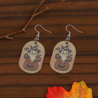 1 Pair of Halloween Wooden Earrings, Suitable for Wearing On Halloween