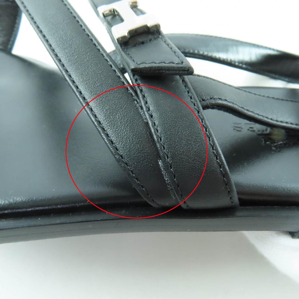 Excellent HERMES Sandals Harmony HMetal Leather Strap black leather Women 36.5 Used