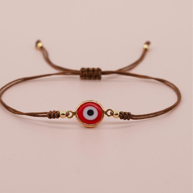Stylish Evil Eyes Bracelet With Gold Beads European Design Crystal Glass Charm Adjustable Soft Rope For Women Gift