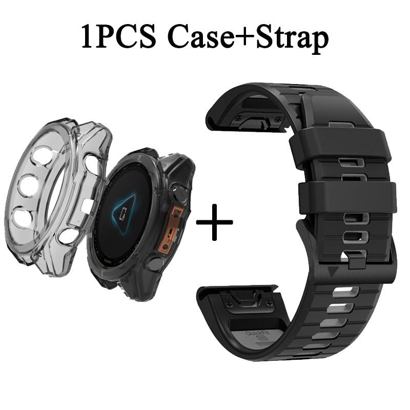 

Силиконовый ремешок для часов Quick Fit 22/26 мм + чехол для Garmin Fenix 8 47 51 мм, ремешок-браслет, все включено, защита от падения Fenix 8 47MM чёрный/серый