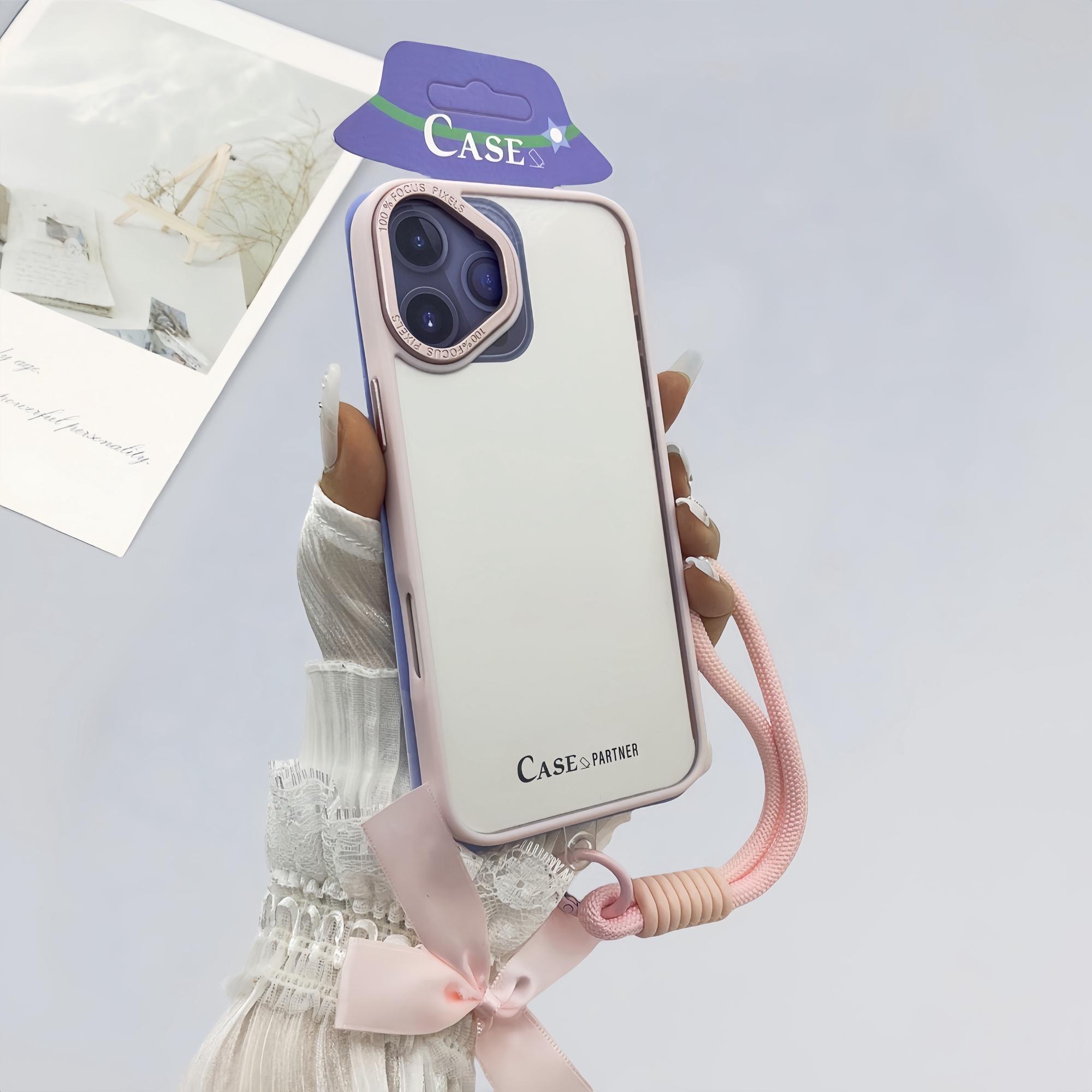 

For iPhone 16 Plus Case Skin-Touch TPU+PC Clear Phone Back Cover with Wrist Strap
