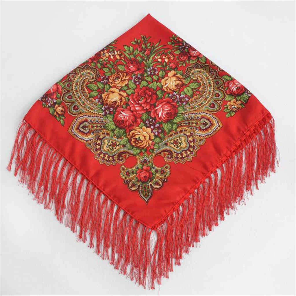 Fashion Tassel Shawl Square Scarf Big Size Cotton Long Tassel Winter Shawl Women Floral