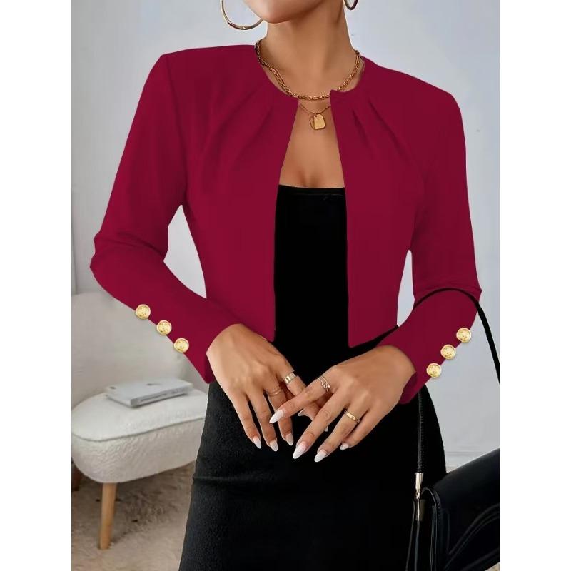 Blazer court uni à manches longues ajusté pour femme