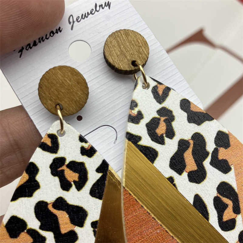 Vintage Print Earrings Earrings Exaggerated Leopard Wooden Beach Ear Studs