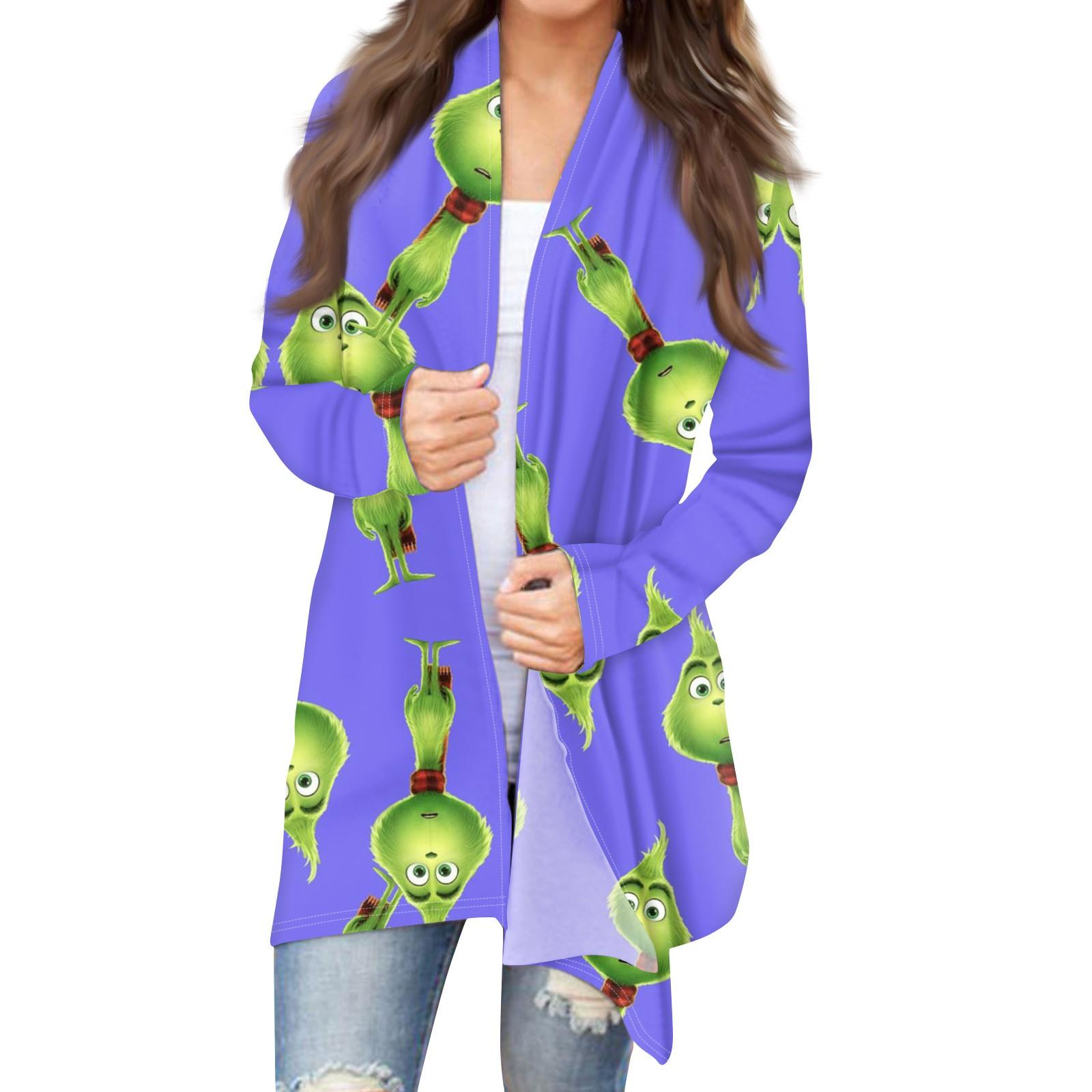 

Women s Fashion Casual Christmas Print Medium Length Cardigan Jacket Coat XXXXL синій