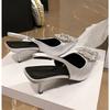 New Women's Black Rhinestone Pumps Medium Pointed Closed New Spring Gladiator Block Dancing High Heels Shoes