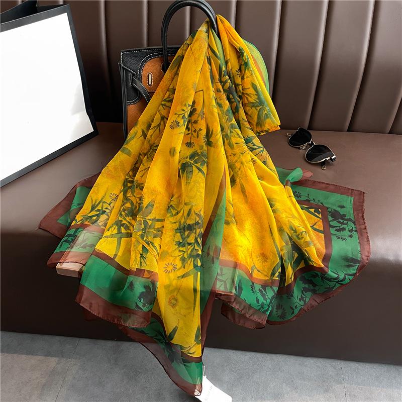 Yourou yarn temperament pattern scarf women's large size bamboo imitation silk commuting sunscreen light luxury silk scarf large shawl