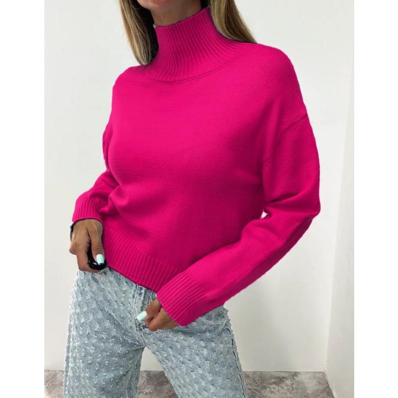 TIFICY Women's Fashion Casual Fall Winter Solid Color Print Long Sleeve High Neck Sweaters