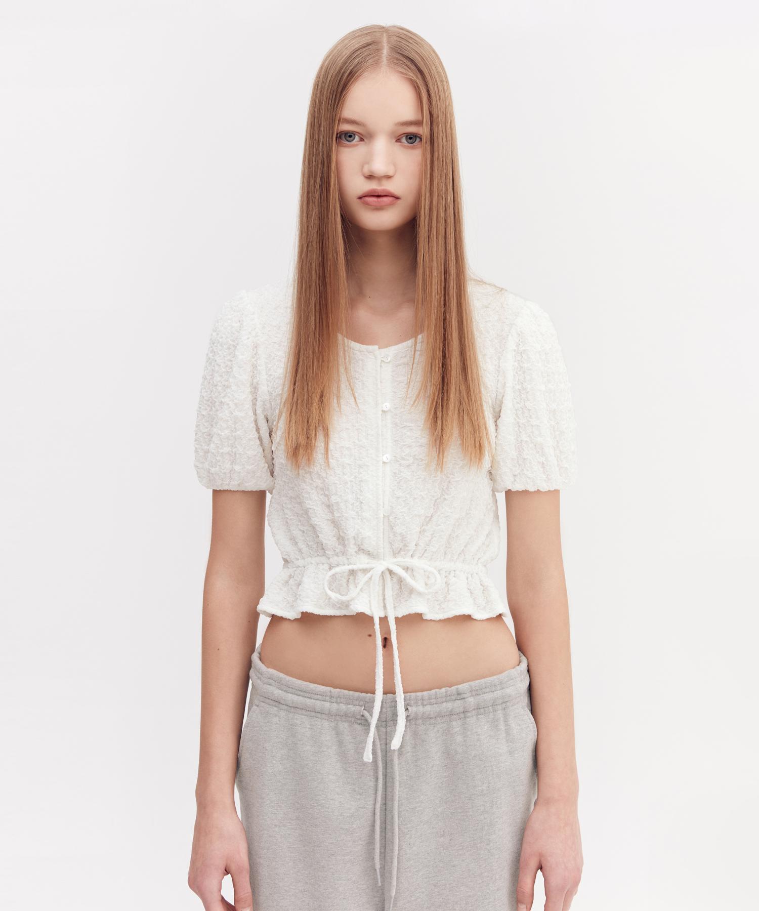 Oioi Collection Ribbon Puff Blouse [White] Free