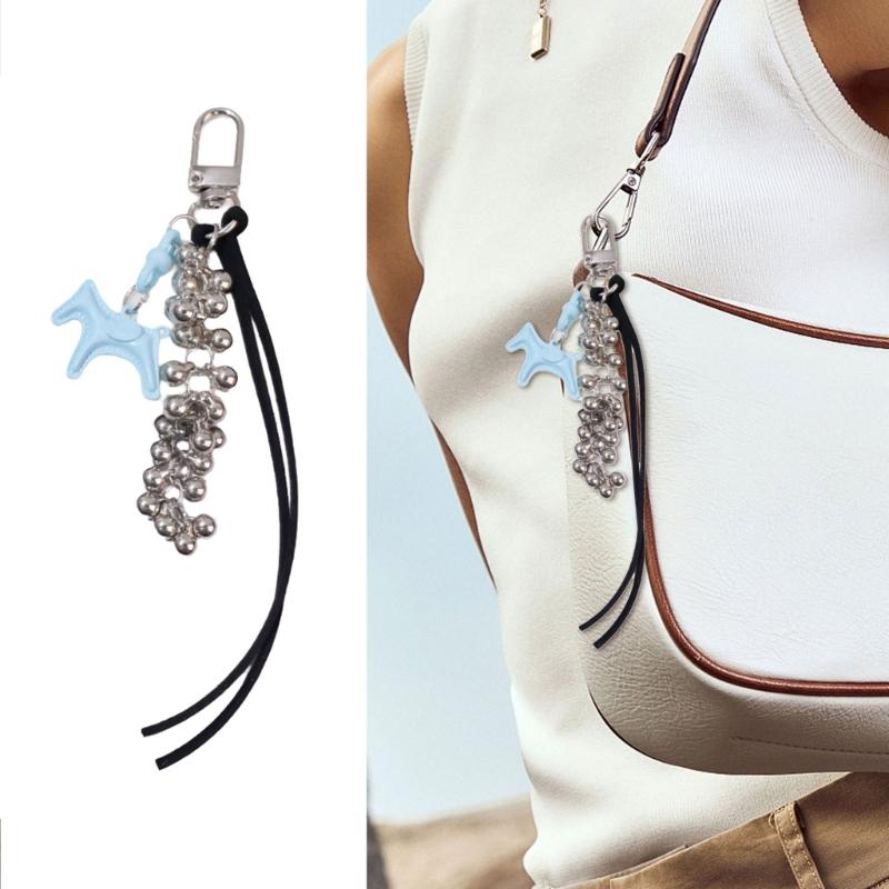 Leather Horse Bag Charm Pendant Car Keyrings Braided Rope Keychain Charm for Backpack Purses Handbags Decorations Gift