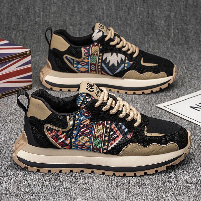 Men's Shoes Spring Casual Shoes Chinese Style Embroidered Men's Sports Shoes Fashion Versatile Printed Dad Shoes Forrest Gump Board Shoes