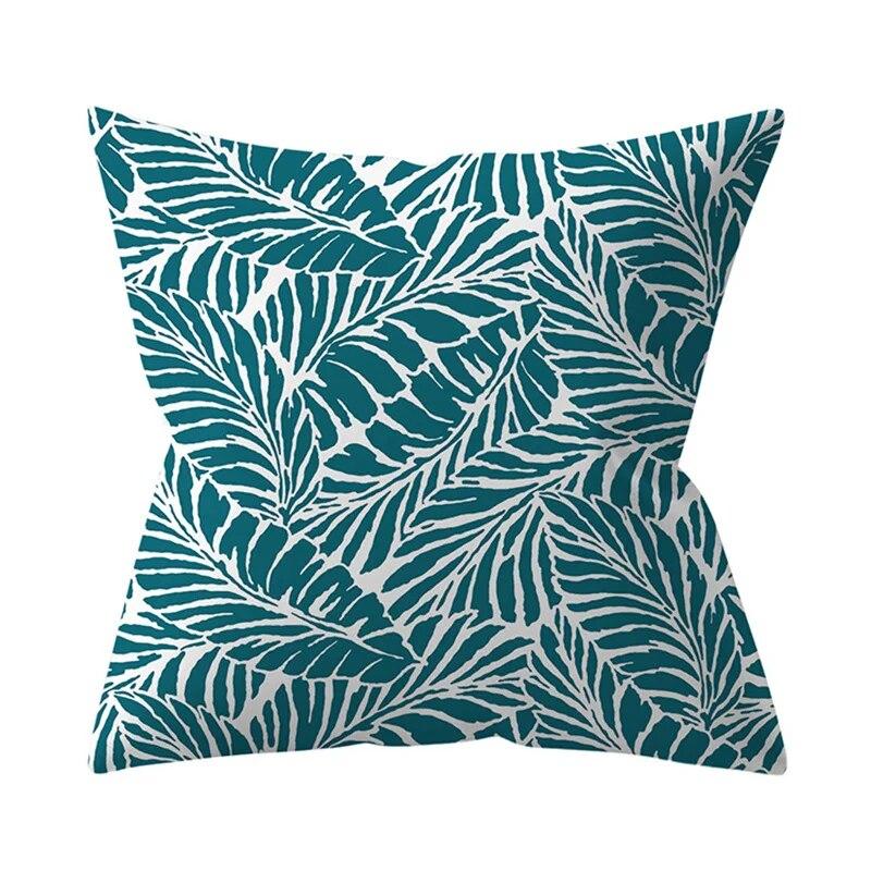 45x45cm Blue Green Leaf Floral Plant Geometric Pillow Cover Sofa Seat Office Lumbar Cushion   Home Decor