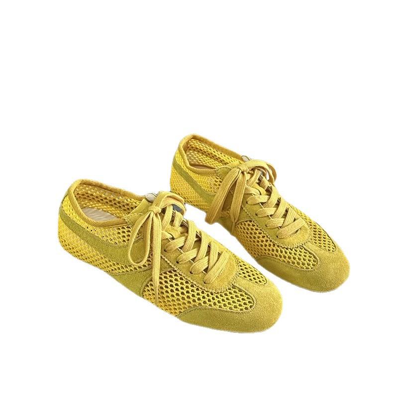 Yueyu-2025 summer new mesh breathable lightweight versatile leather flat-bottomed German training shoes women's sports and leisure shoes